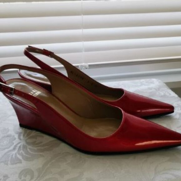 Fabulous "Lipstick Red" Stuart Weitzman wedge pump shoes 6.5 - Picture 3 of 11
